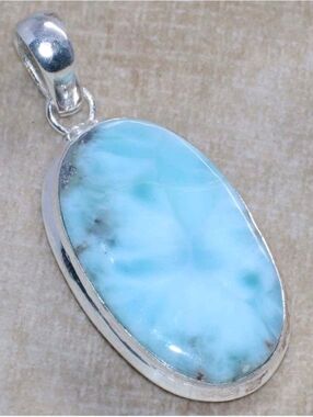 Larimar Gemstone 925 Sterling Silver Handmade Pendant Necklace